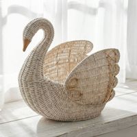 Panier de rangement en rotin blanc en forme de cygne, vente en gros, organisateur de jouets pour enfants, décoration pour la chambre d'enfant