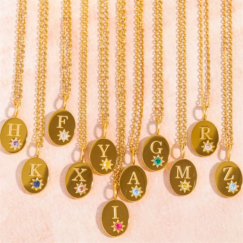 18-каратное позолоченное ожерелье из нержавеющей стали с цирконием, A-Z буква, подвеска, 12 созвездий, украшение для женщин