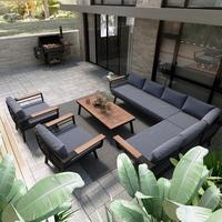 Meubles de jardin modernes, canapé d'angle en aluminium pour l'extérieur, ensemble de canapés pour villa, terrasse, patio, canapé d'angle en forme de L