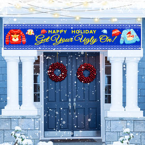 Décorations <span class=keywords><strong>de</strong></span> fête <span class=keywords><strong>de</strong></span> chandail <span class=keywords><strong>de</strong></span> Noël laid portables 118X19 po/300X49 cm bannière <span class=keywords><strong>de</strong></span> Noël Photo Prop fond pour les vacances - Product Image 2