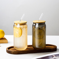 Gobelets réutilisables en verre pour canettes de soda avec couvercle en bambou naturel et paille pour boissons glacées aux fruits, idéaux pour la détente quotidienne à la maison et au café
