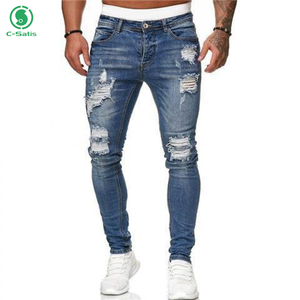 Jean <span class=keywords><strong>skinny</strong></span> déchiré pour <span class=keywords><strong>homme</strong></span>, coupe slim et fuselée, en denim extensible, style streetwear décontracté, modèle crayon, très vendu en Europe et en Amérique - Product Image 1