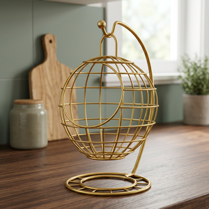 Golden Round <b>Metal</b> Storage <b>Basket</b> Stainless Steel Kitchen Food Container Minimalist Standing Type Durable Single - Product Image 5