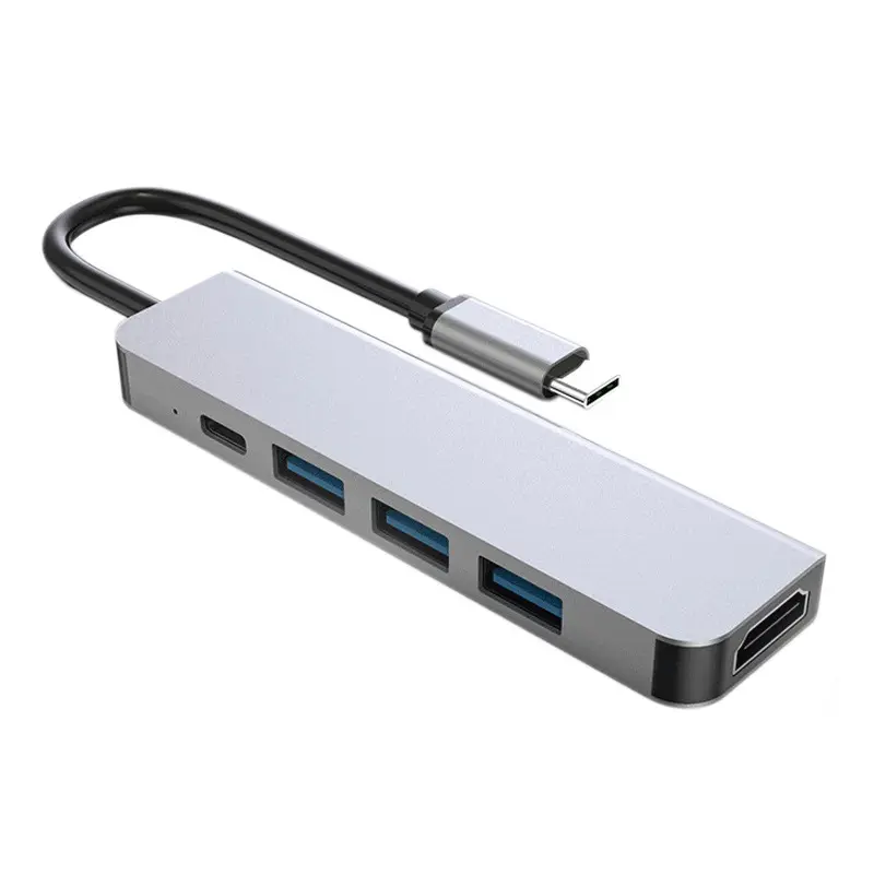 Hub USB C 5 Ports Adaptateur USB Type C en aluminium avec 4 ports USB 3.0 et adaptateur de concentrateur de ports HDTV pour MacBook