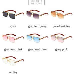 Lunettes de soleil pilote carrées en métal avec double pont, motif grain de bois, UV400, personnalisables avec logo, style rétro 2025, pour hommes et femmes - Product Image 6