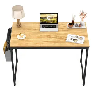 Simple home computer desk with side cloth bag with earphone hook for study and office