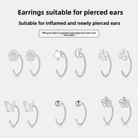 Grenzüberschreitend Beliebte Einfache Piercing-Ohrringe aus 925 Sterling Silber mit Vintage-Herz und Naturstein in Verschiedenen Stilen, Modische Unisex-Ohrringe