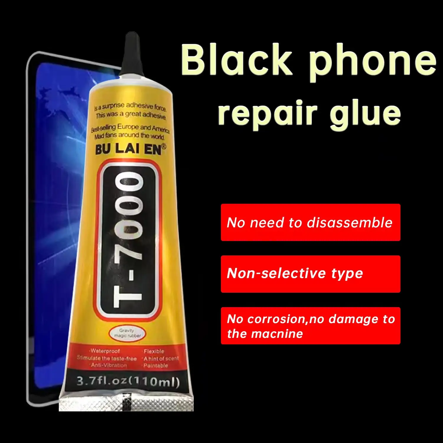 Colle noire multi-usages T7000 110ml pour réparer l'écran du téléphone