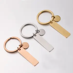 Dropshipping Custom Message Quotes Flat Bar Metal Keychain Engraved Stainless Steel Square Blank Key Rings Chains