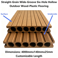 Planches de terrasse WPC écologiques pour extérieur, rainurées à 6 cavités, grain droit, large rainure 140mmx25mm, étanches, longueur et couleur personnalisables, pour jardin, vente en gros
