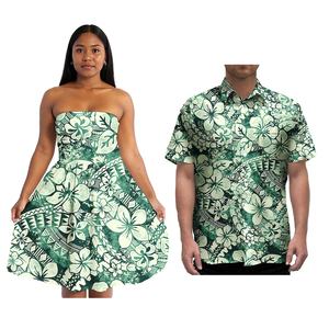 新款热卖情侣服装<span class=keywords><strong>2</strong></span> pcs定制萨摩亚汤加波利尼西亚部落女性舞会礼服搭配阿罗哈男士衬衫 - Product Image 1