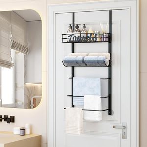 Custom 5-Tier Wall Mounted Steel <b>Towel</b> <b>Rack</b> <b>Over</b> <b>Door</b> Storage Organizer with Metal Shelf for Bathroom - Product Image 4