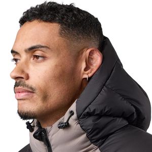 Veste matelassée à capuche pour homme, noire et gris pierre, avec blocs de couleur, fermeture éclair intégrale, isolée, coupe-vent et thermique, pour l'hiver - Product Image 3