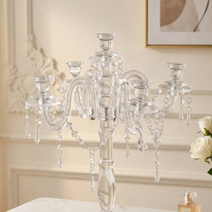 Crystal Acrylic 5 <b>Head</b> Arm Candlestick Table Centerpieces Candelabras Taper Candle Holder Vintage Acrylic Candelabra for Wedding - Product Image 3