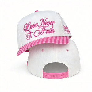 Casquette de baseball rétro à 5 panneaux avec visière rayée rose et blanche, broderie 3D personnalisée, ajustable, en coton, pour un usage quotidien décontracté - Product Image 6
