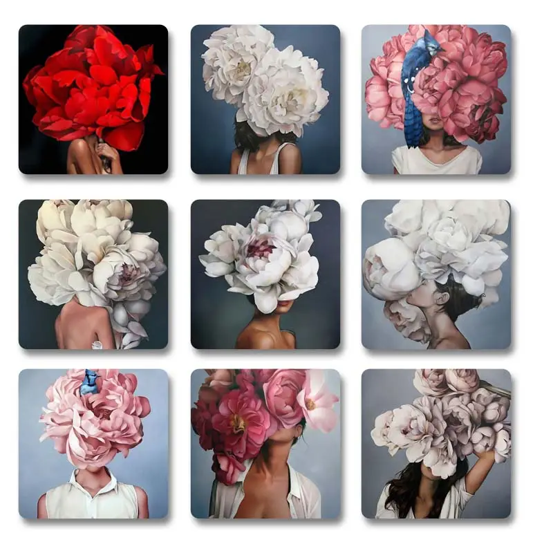 Free sample custom Canvas Art Posters Sell Picture Online Fine Art frameless Light Luxury flower Women Girl Oil Paintings