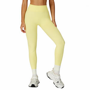 Disko Sport Pantalon de yoga sans couture taille haute pour femme, coupe ajustée pour le yoga, la course à pied, le fitness, jaune pâle ECK4513 - Product Image 4