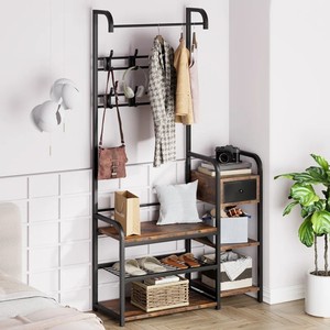 Multifuncional moderno esquina chica entrada salón árbol minimalista independiente hierro diseño Metal percheros con almacenamiento <span class=keywords><strong>de</strong></span> zapatos - Product Image 1