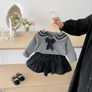 Bébé fille décontracté Style académie costume automne nouvelle petite <span class=keywords><strong>robe</strong></span> noire Jk dentelle jupe plissée nœud <span class=keywords><strong>sweat</strong></span> deux pièces ensemble peigné - Product Image 2