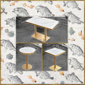 Thương mại sang trọng bàn ăn thép không gỉ Chân Vàng thiêu kết đá cẩm thạch hàng đầu cho quán cà phê trường sử dụng ngoài trời - Product Image 3