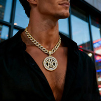 Collar con Colgante de Medallón Giratorio Plateado de Moda con Cadena Cubana de Diamantes de Imitación para Entusiastas del Hip Hop y la Moda Urbana