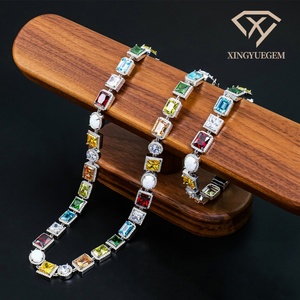 Custom Tropical Style 925 Silver Jewelry Sets Synthetic Cubic Zircon and <b>Opal</b> with Melee Moissanite Clustered <b>Bracelet</b>&Necklace - Product Image 2