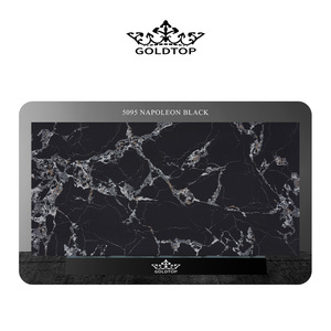 Ensembles <span class=keywords><strong>d</strong></span>'armoires de cuisine de luxe sur mesure Goldtop, îlot en quartz noir Napoléon, armoires basses cannelées noires - Product Image 4