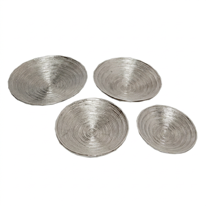 Plateau décoratif rond en aluminium moderne à nervures pour la maison, la salle à manger, la décoration de table de mariage - Product Image 1