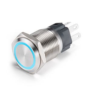 Interrupteurs à bouton-poussoir verrouillables 2NO en acier inoxydable de 19 mm, classés IP67, 10A, avec anneau LED lumineux et lumières rouges/vertes - Product Image 1