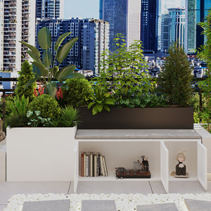 Modern Minimalist Storage Flower Box <b>Rectangle</b> White Metal Multifunctional Outdoor Seating Balcony Garden <b>Planting</b> - Product Image 1