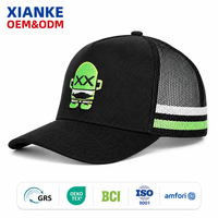 Casquettes de camionneur en jean et maille X&K de haute qualité avec logo personnalisé, style brodé à 5 panneaux pour adultes, vente en gros, performance pêche
