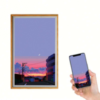 Bingkai Seni NFT Hitam Pintar Online 21,5 inci Full HD Anti-Silau, Layar Foto Digital, Pemutar Video MP4, Jam, WiFi, Kayu