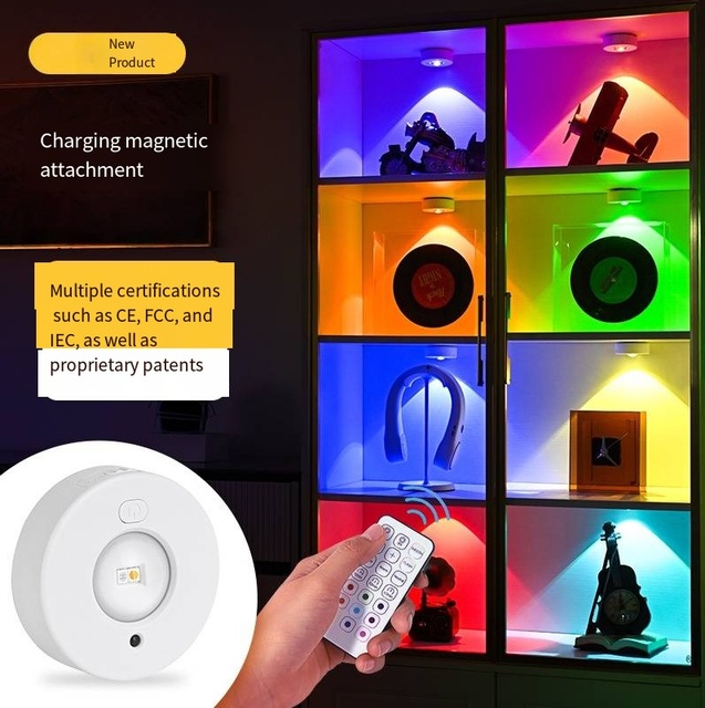 Rechargeable LED Night Light Magnetic RGB Remote Control ABS Material Wireless Cabinet Light for Closet Kitchen & Wardrobe