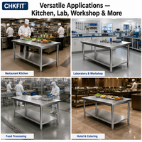 Table de travail robuste en acier inoxydable 304 CFT avec étagère supérieure réglable, table de préparation à 2 niveaux pour cuisine commerciale, laboratoire, atelier