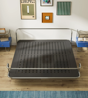 Lit double Bauhaus vintage en acier inoxydable durable, sans tête de lit, à bordure affleurante, pour chambre principale, hôtel et gîte