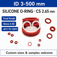 Joint torique en silicone rouge, section transversale de 2,65 mm, ID 3-260 mm, joint d'étanchéité en caoutchouc VMQ, tailles métriques