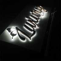 Nouvelles lettres rétroéclairées faciles à décorer ! Lettres rétroéclairées or rose pour extérieur, panneau en acier inoxydable blanc, enseignes lumineuses LED, enseigne commerciale LED personnalisée