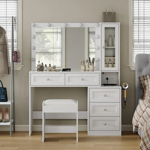 Venta al por mayor de fábrica Vanity <span class=keywords><strong>Makeup</strong></span> <span class=keywords><strong>Table</strong></span> Vanity Desk Set con espejo grande Luces LED Brillo ajustable Dormitorio Vanity - Product Image 4