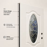 Porte intérieure en acier laminé à froid de calibre lourd, design à panneaux surélevés, fenêtre en vitrail, couleurs RAL personnalisées, vente en gros OEM