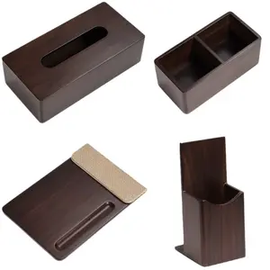 Manufacturer Claret walnut wood grain hotel room tissue box paper box service guide tray tea box note book shoe basket