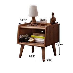 Solid Wood Nightstand Natural <strong>Beech</strong> <strong>Bedside</strong> <strong>Table</strong> with Open Storage Shelf and Cable Management for Bedroom - Product Image 3