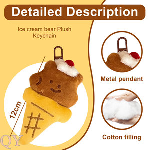 QY Customized Mini Plush Ice Cream Keychain Soft Stuffed Animal <b>Bag</b> Charm Backpack Pendant <b>Key</b> <b>Ring</b> Promotional Gift Wholesale - Product Image 2