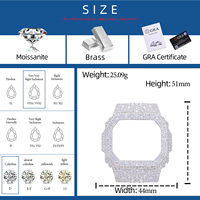 Accessoires de modification pour montre DW5600 : Lunette pavée de moissanite VVS de tailles variées, style 'Buss Down' et 'Iced Out', Pièces de montre en gros
