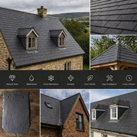 Bardeau de toiture en ardoise naturelle perforé, noir anthracite, à face fendue, pour toitures de villas, résidentielles et commerciales