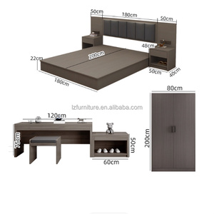 Low Cost Modern Hotel Bedroom Furniture Set Complete King Size Wood <b>Bed</b> Frame with Headboard Nightstand TV Stand Desk Closet - Product Image 4