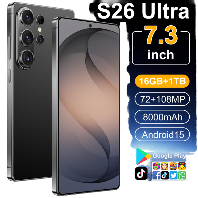 2026 New S26 Ultra 5G Smartphone 7.3 Inch HD 120Hz OLED Screen 16GB + 1TB Android 15 High Quality CDMA Deca Core 108MP Multi