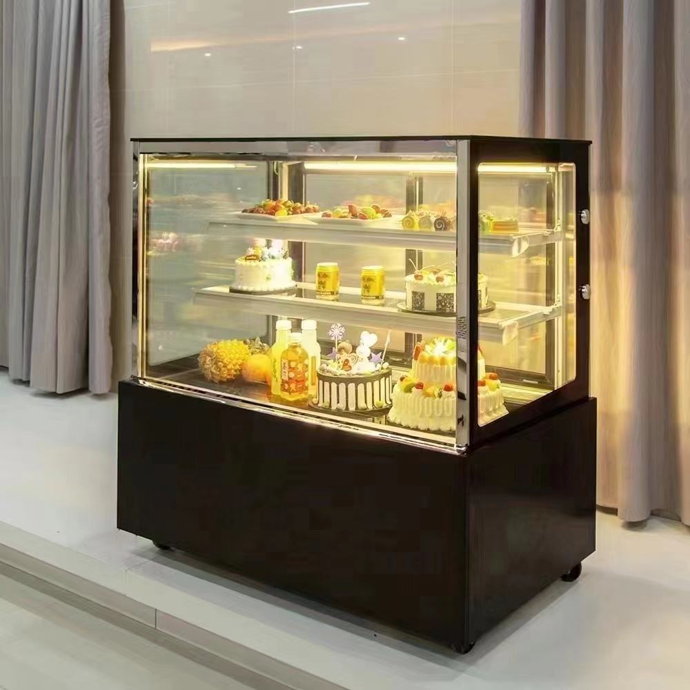 スーパーマーケット用冷蔵ケーキショーケース 3層ガラス展示キャビネット