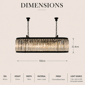 Linear Oval <b>Crystal</b> Pendant Light Black Metal Frame Straight <b>Crystal</b> Strip <b>Chandelier</b> For Kitchen Island Villa <b>Lighting</b> - Product Image 2