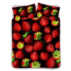 Benutzer definierte Satin Stoff gemacht Bett bezug Set Erdbeer Orange Wassermelone Obst Design 3d bedruckte Bettwäsche Set 3 Stück Bettlaken - Product Image 1