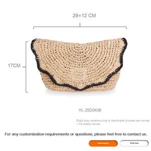 Bolso de Mano de Paja Tejida a Crochet, Diseño Boho Sostenible con Borde Festoneado, para Mujer, Playa, Fiesta, Boda, Regalo, ODM - Product Image 3